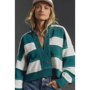 PILCRO Anthropologie The Kamrie Green Striped Pieced Oversized Sweatshirt Large